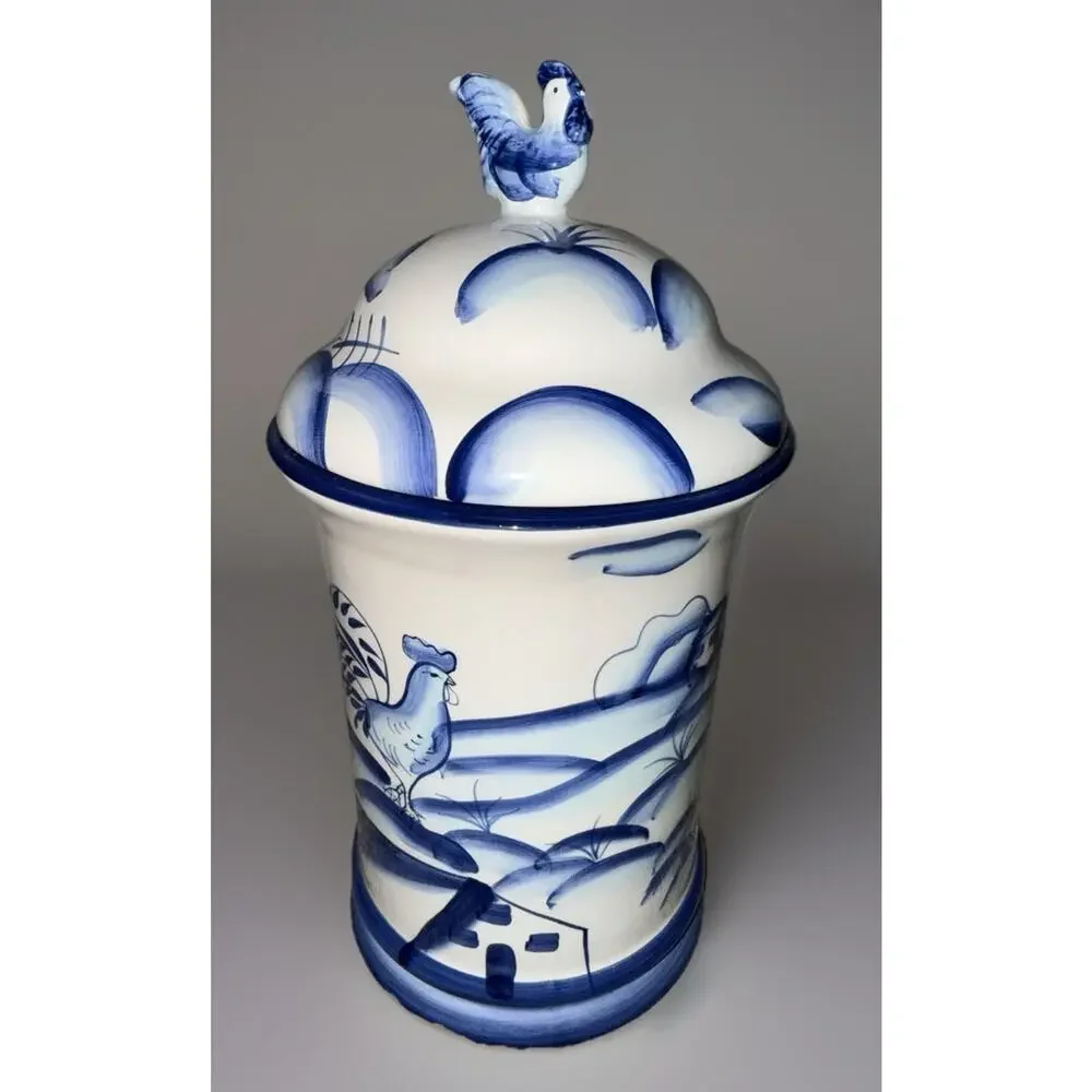 Vintage California Pantry Classic Ceramic w/ Lid Rooster Canister Farm Scene‎